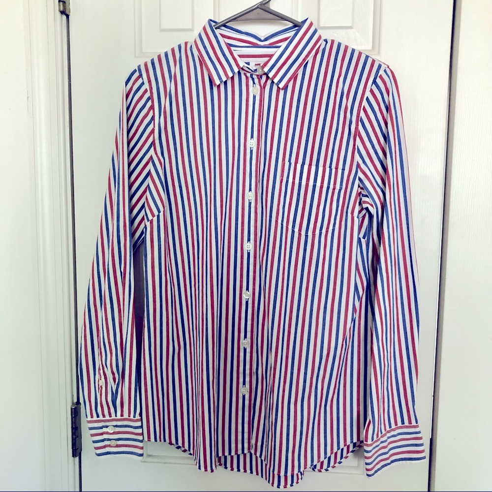 J Crew Factory Red & Blue Striped Button Down - S